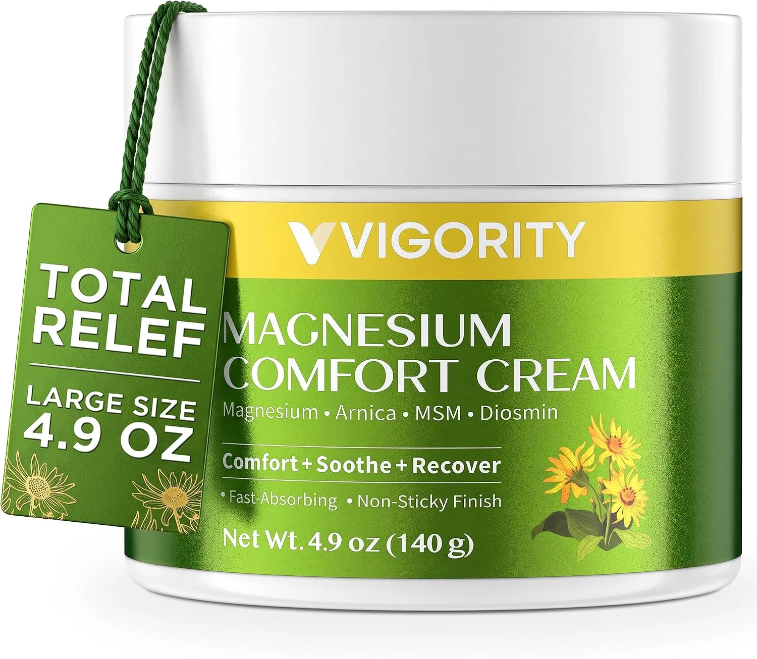 Vigority Total Relief Magnesium Cream with MSM, Arnica & Diosmin, 4.9 oz
